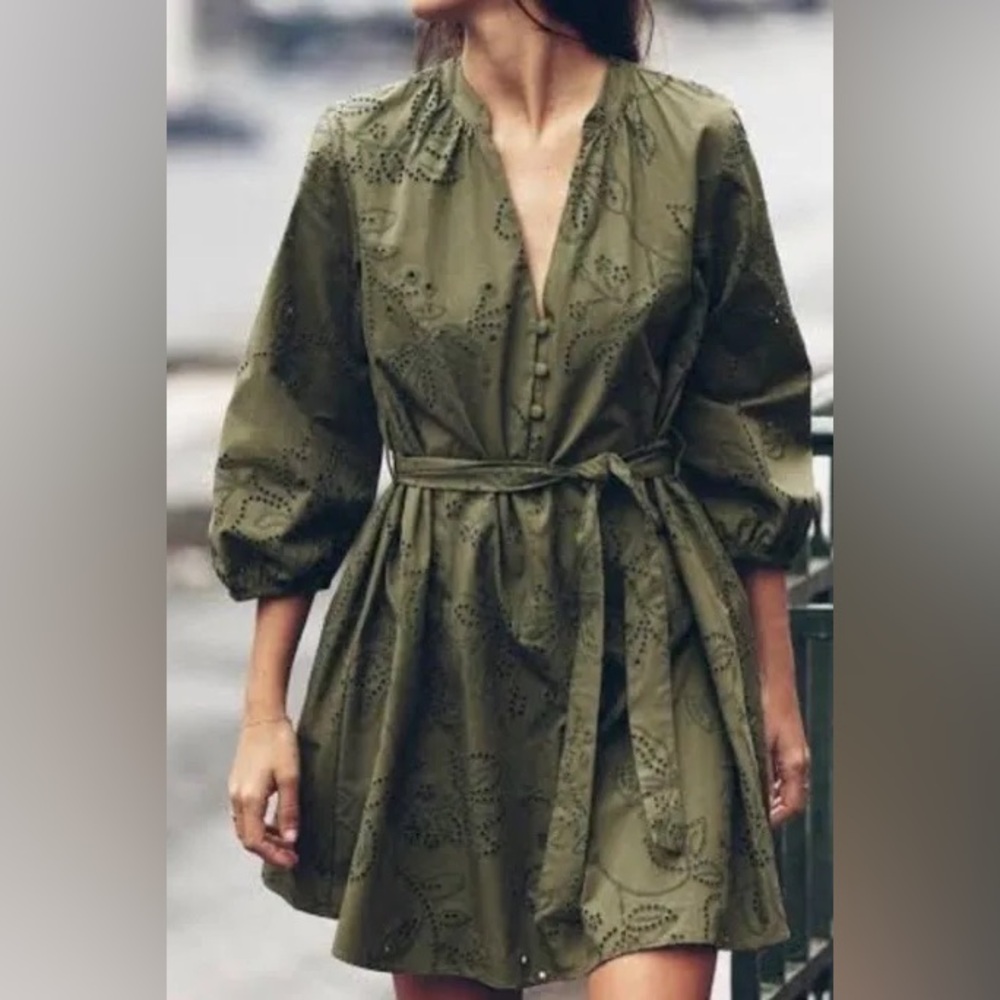 New Zara Olive Green Long Sleeve Dress